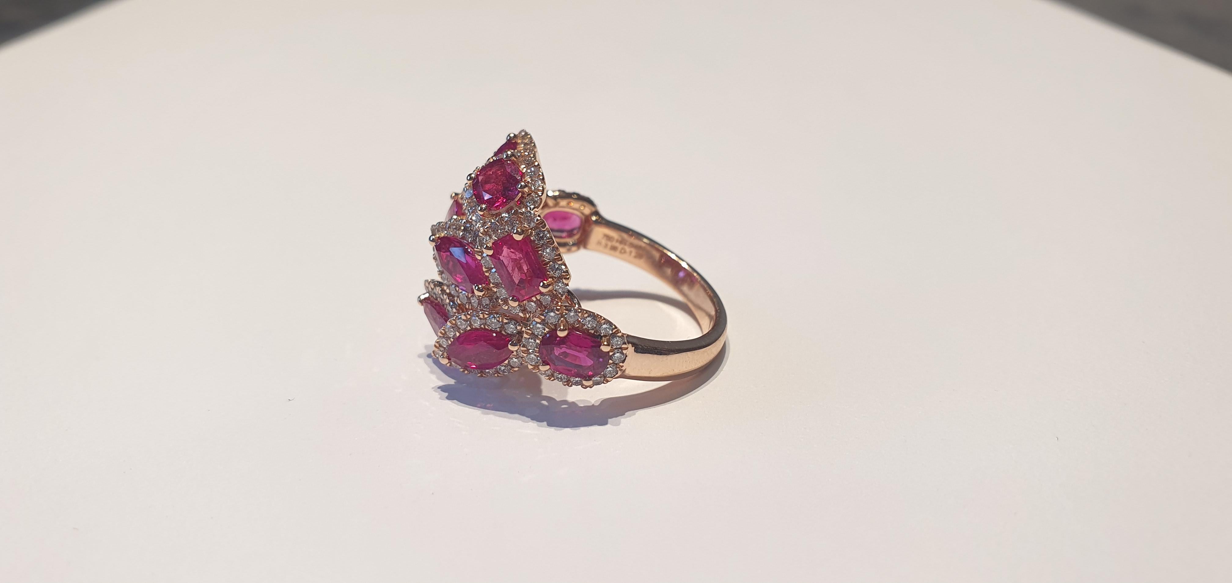 Mixed Cut Ruby & Diamond Ring Studded in 18K Rose Gold For Sale