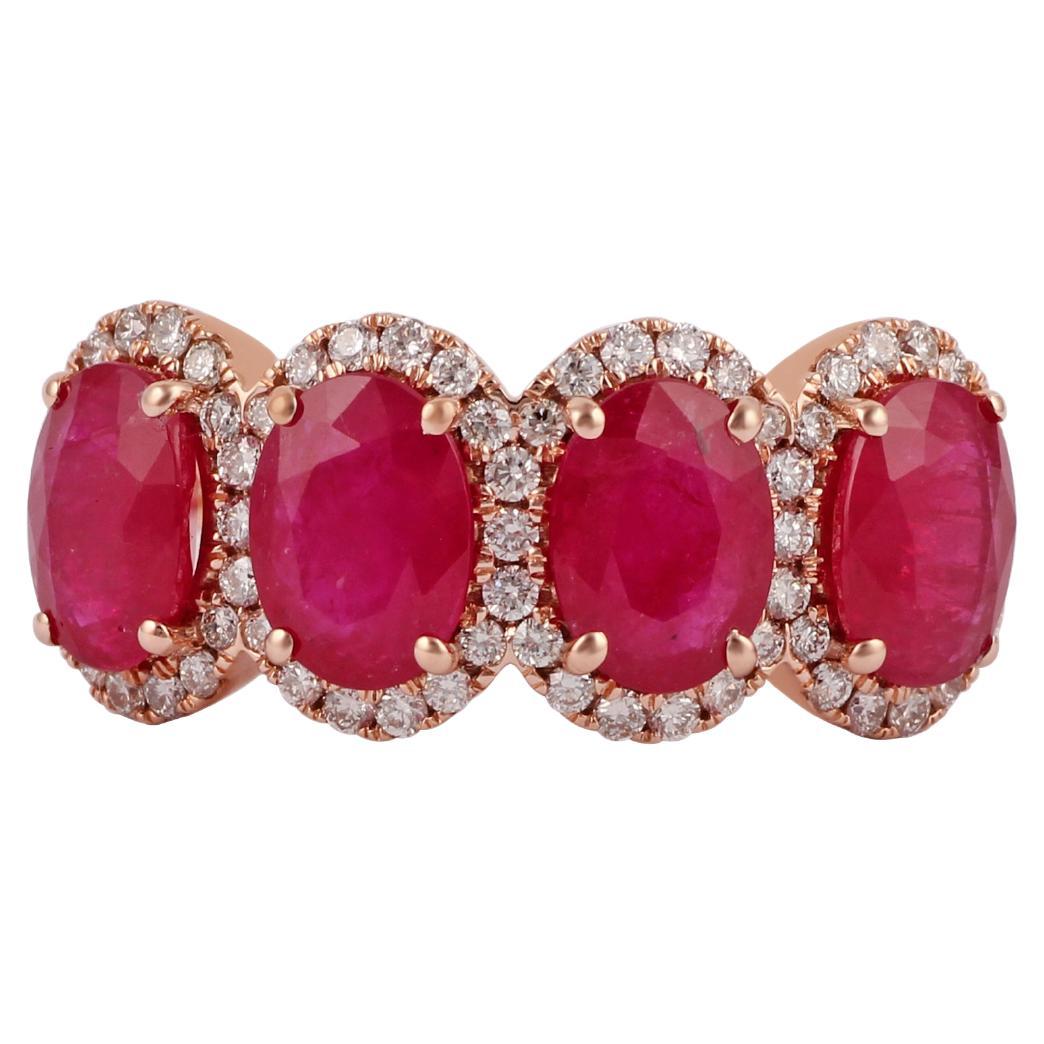 Ruby & Diamond Ring Studded In 18K Rose Gold 