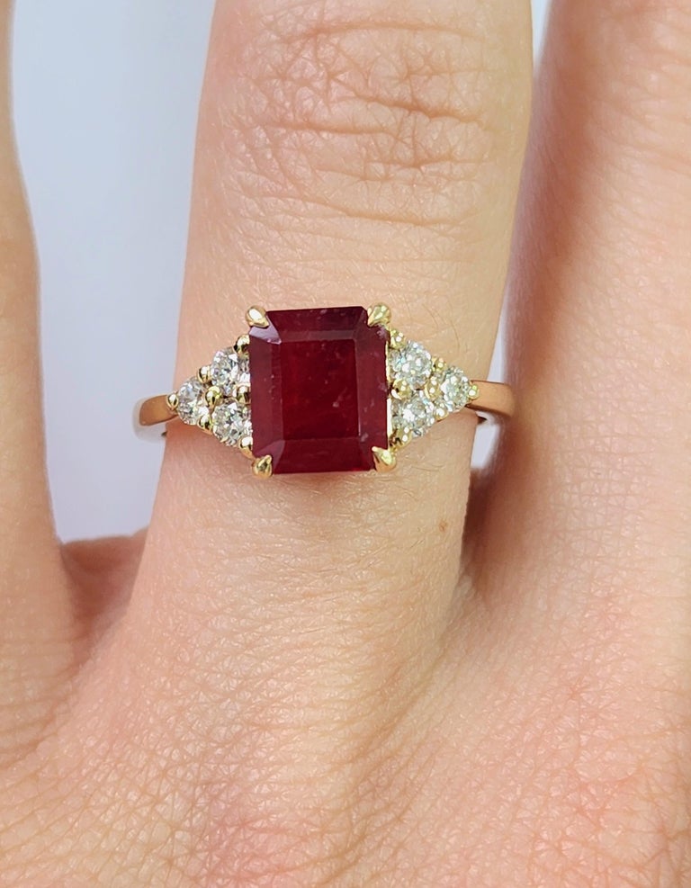 Ruby Diamond Ring Total Carat Weight 2.47 Carat in 14 K Yellow Gold For