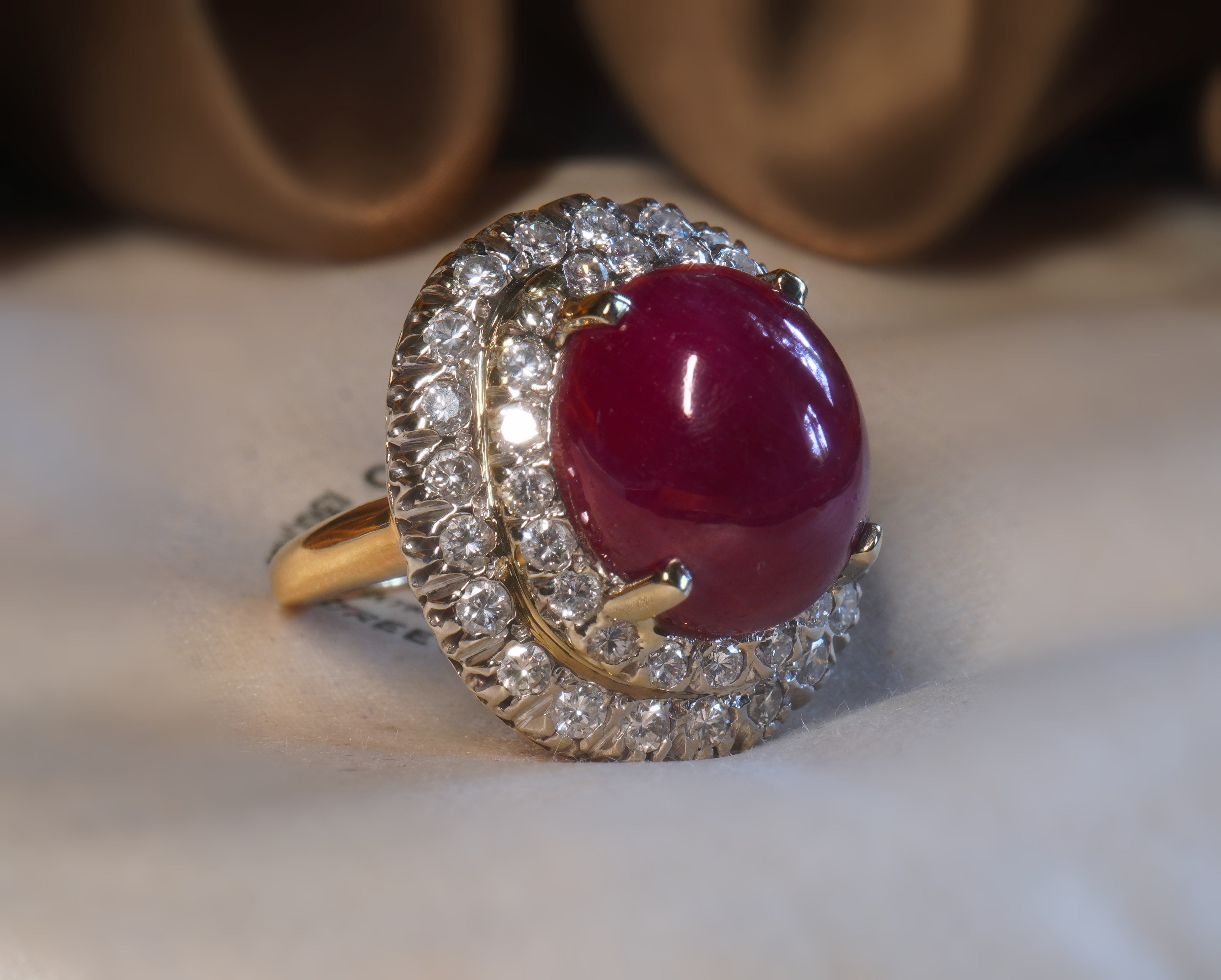 Old South Jewels proudly presents.... GIA CERTIFIED VINTAGE 14K UNHEATED RUBY DIAMOND 14.88 CARAT VINTAGE RING!   Rare Huge 13.36 Carat Rich Red Ruby Crowned With 1.52 Carats of Sparkling Diamonds White Eye Clean VS Diamonds.  RARE GIANT RUBY IS