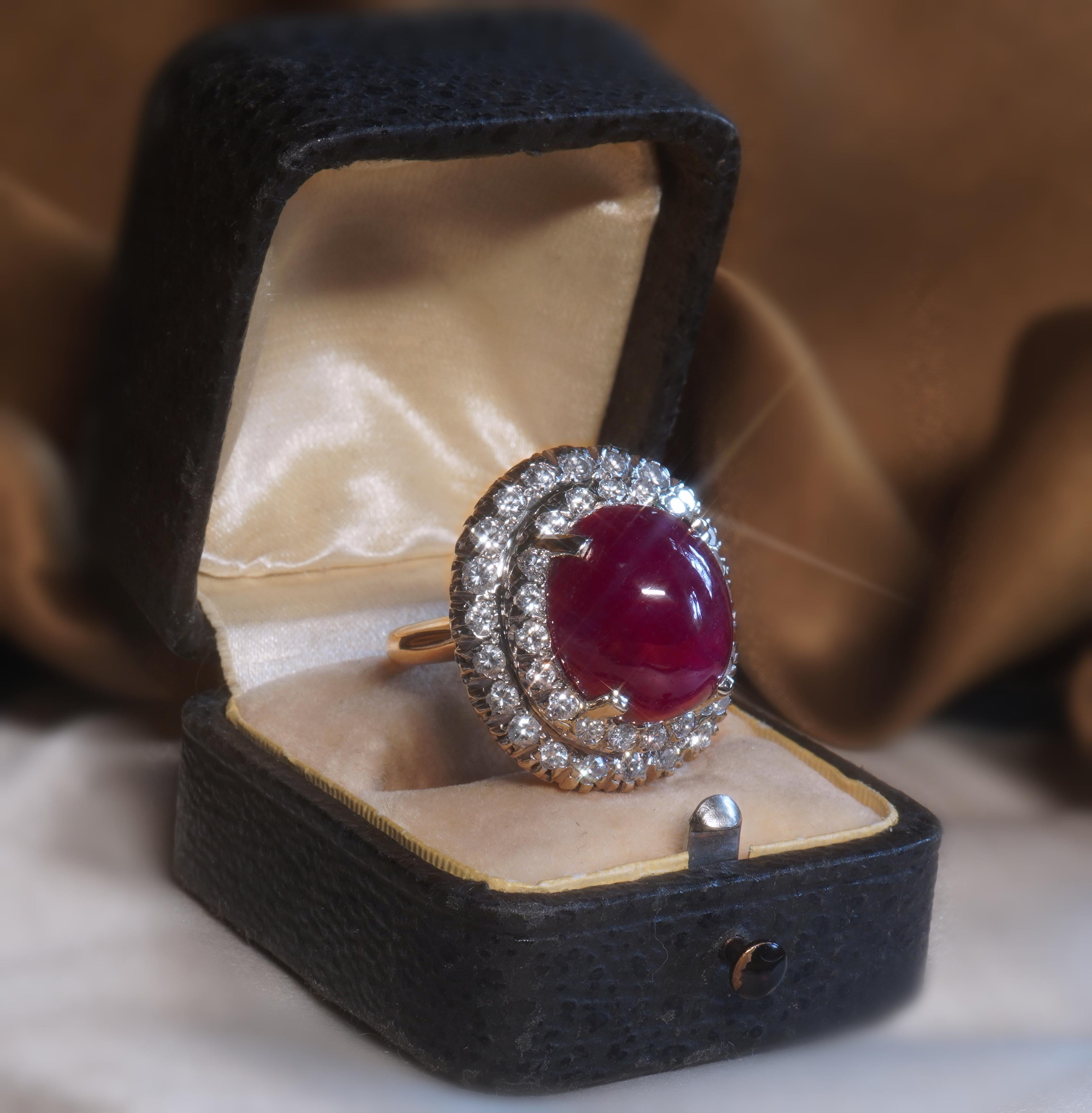 Women's or Men's Ruby Diamond Ring Vintage 14K GIA Unheated Certified VS Natural Huge 14.88 CTS