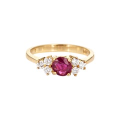 Ruby Diamond Ring Vintage 14k Yellow Gold Estate Gemstone Engagement