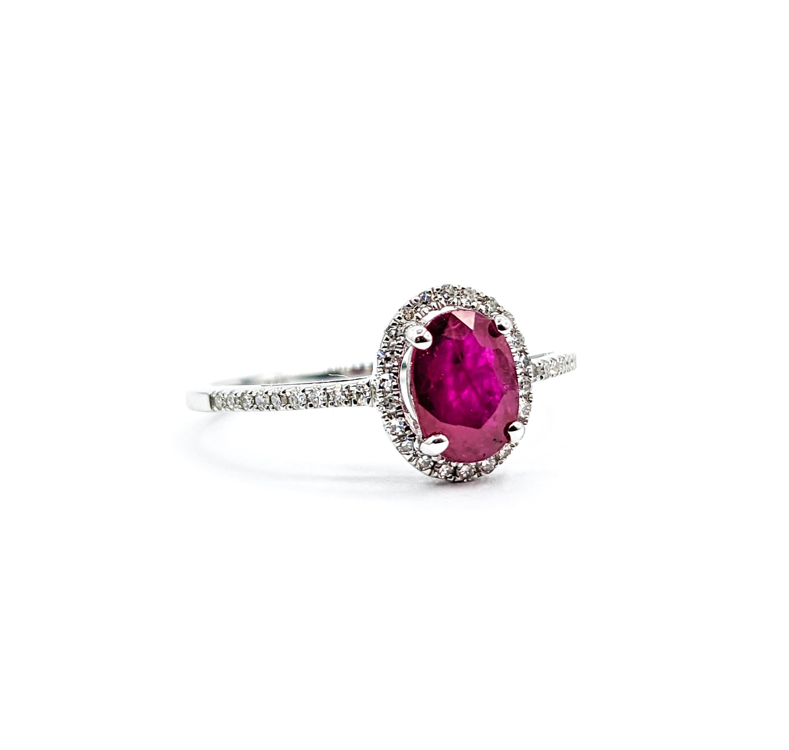 Contemporary Ruby & Diamond Ring White Gold For Sale