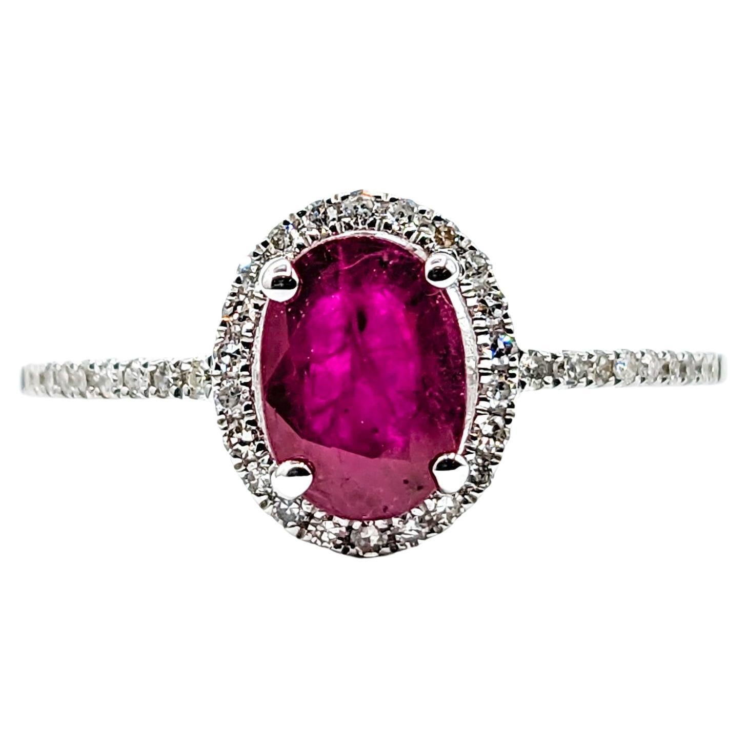 Ruby & Diamond Ring White Gold For Sale