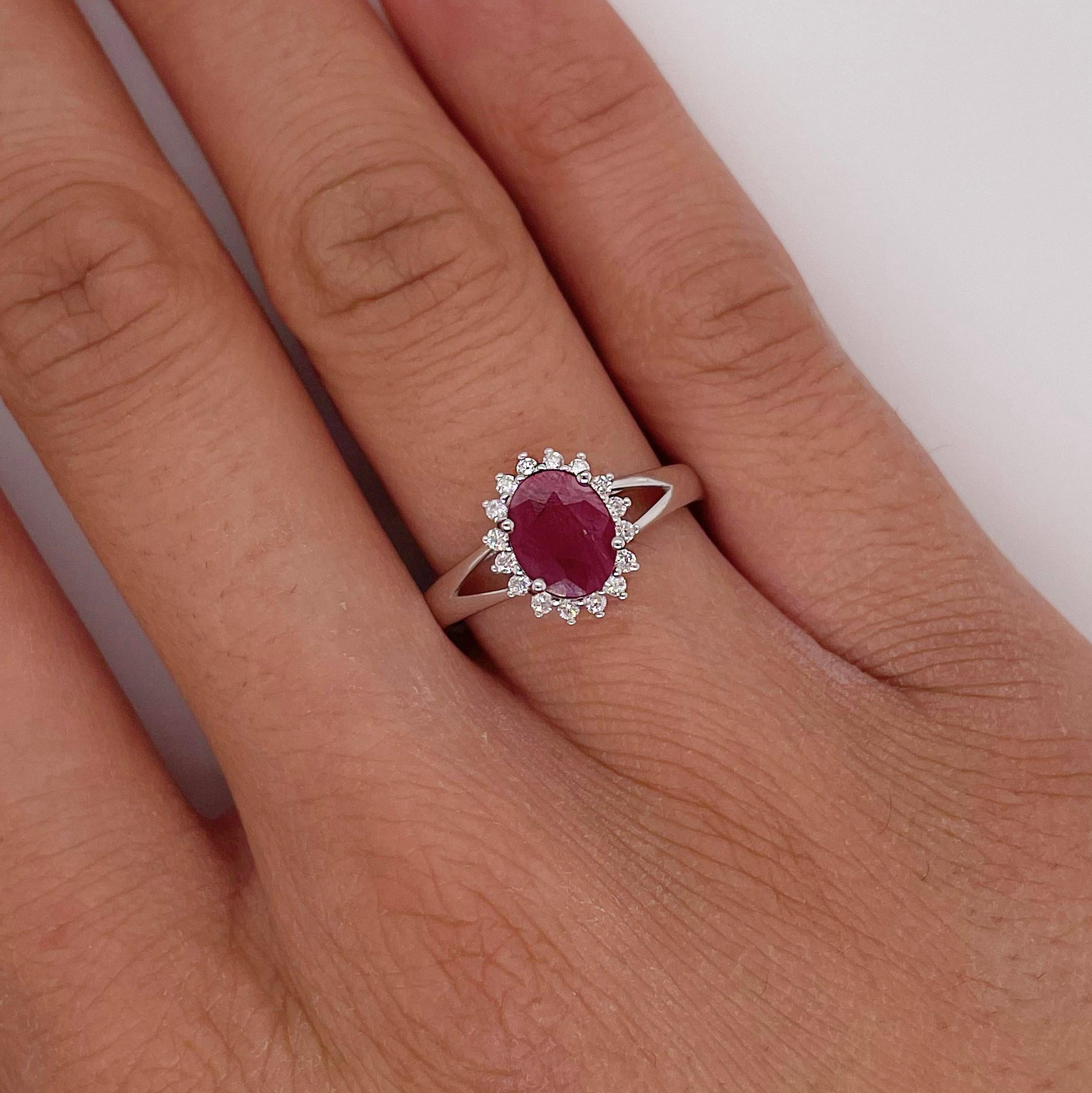For Sale:  Ruby Diamond Ring, White Gold, Oval Ruby and Diamond Halo, Split Shank 2