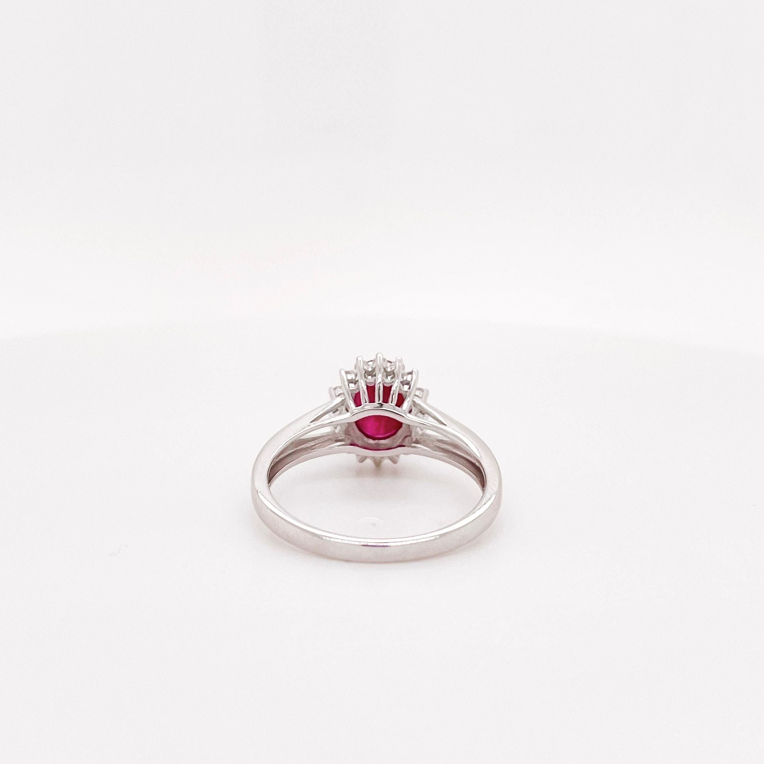 For Sale:  Ruby Diamond Ring, White Gold, Oval Ruby and Diamond Halo, Split Shank 3