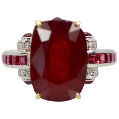 Ruby Diamond Ring with Deco Mount 14 Karat
