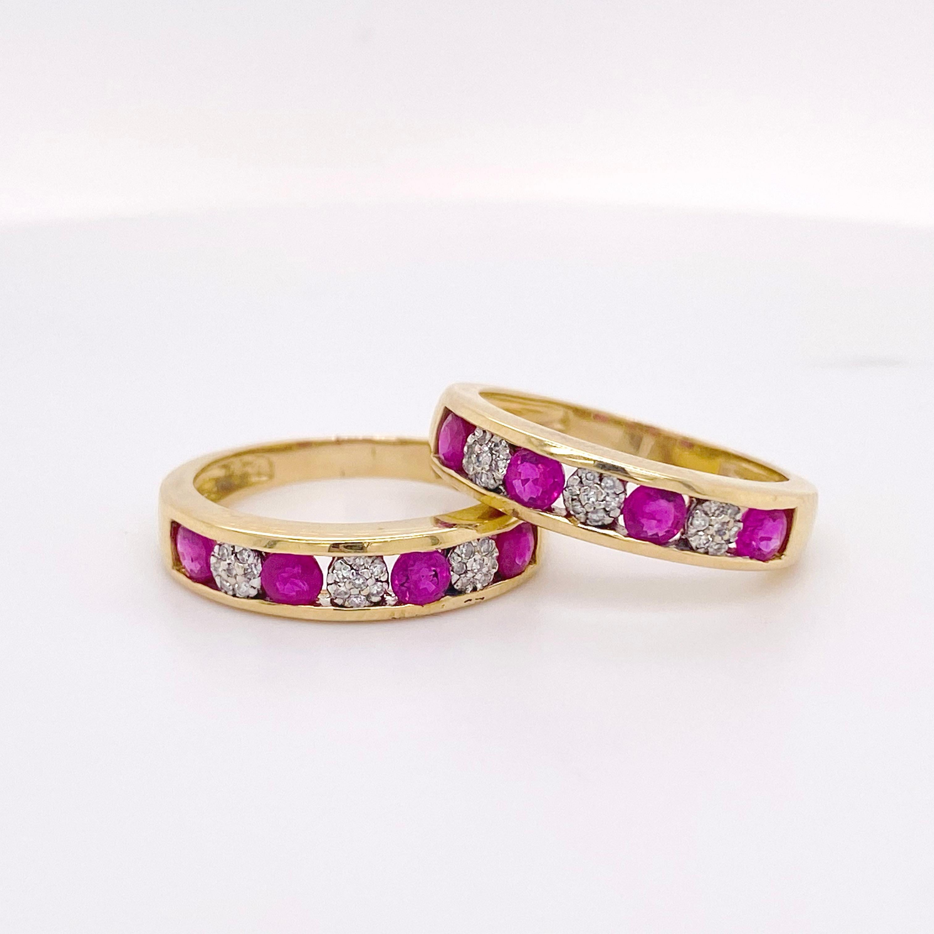 Retro Ruby Diamond Ring, Yellow Gold, Natural Ruby and Diamond Channel Set For Sale