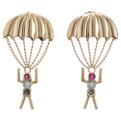 Ruby Diamond Sapphire Yellow Roe Gold Parachute Dangle Earrings