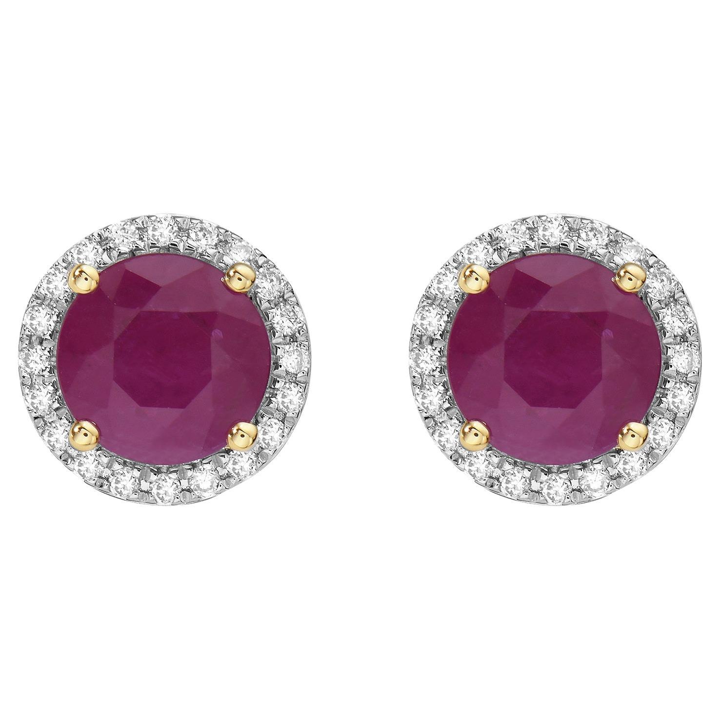 6MM Rd, Ruby Diamond set in 14K White Gold Earrings For Sale