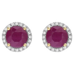 6MM Rd, Ruby Diamond set in 14K White Gold Earrings
