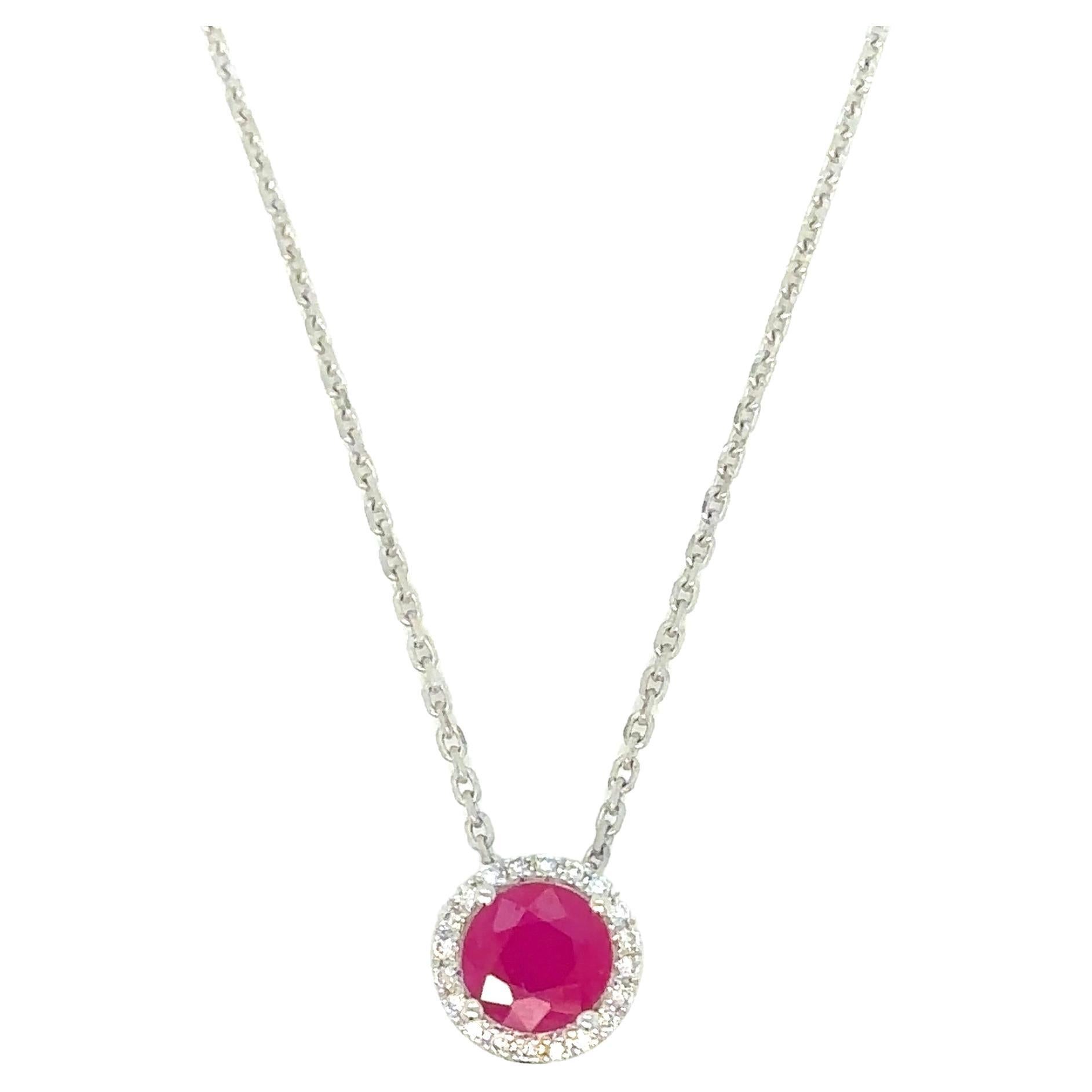 Ruby Diamond set in 14K White Gold Pendant For Sale