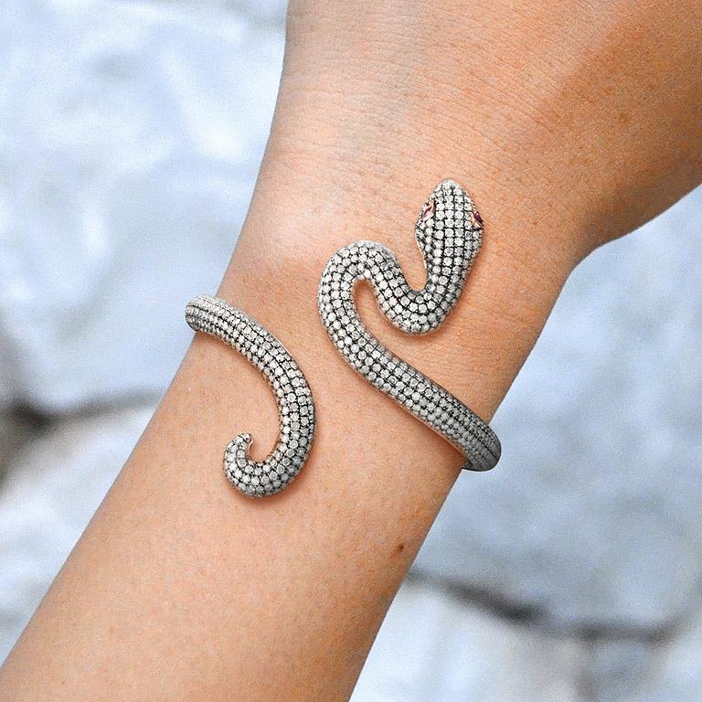 Bracelet Rubis Diamant Serpent Or Rose Bracelet Manchette en vente 2