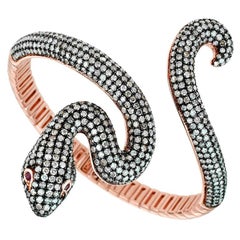 Ruby Diamond Snake Rose Gold Bangle Bracelet Cuff