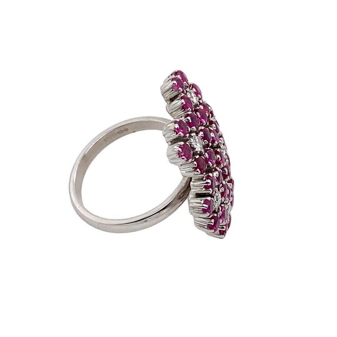 Round Cut Ruby & Diamond Snowflake Pattern Ring with 7 Round Diamonds & 42 Rubies For Sale