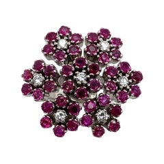 Ruby & Diamond Snowflake Pattern Ring with 7 Round Diamonds & 42 Rubies