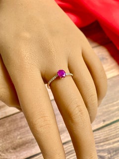 Ruby & Diamond Solitaire Ring, Gemstone Stackable Ring with Natural Ruby