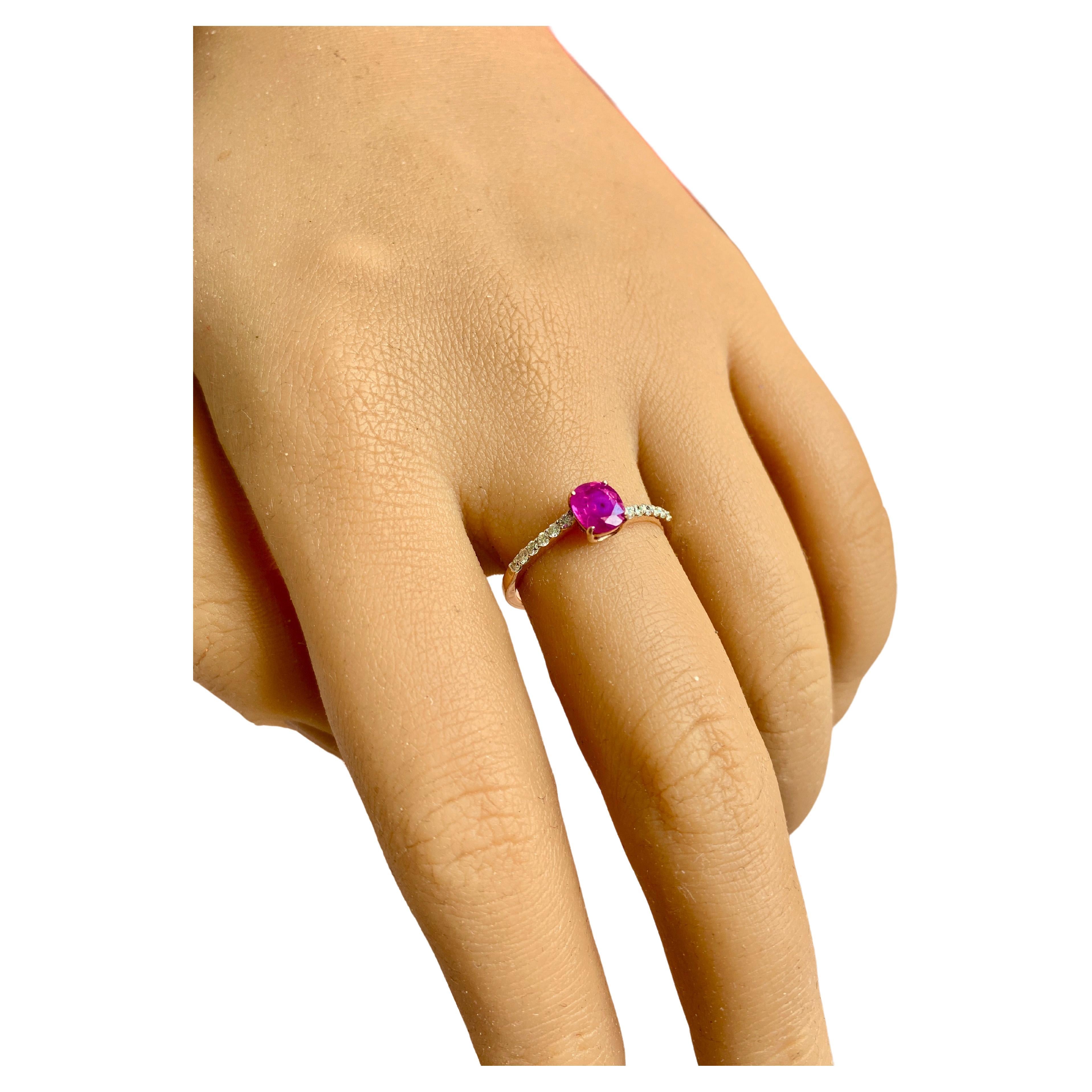 Ruby & Diamond Solitaire Ring, Gemstone Stackable Ring with Natural Ruby For Sale