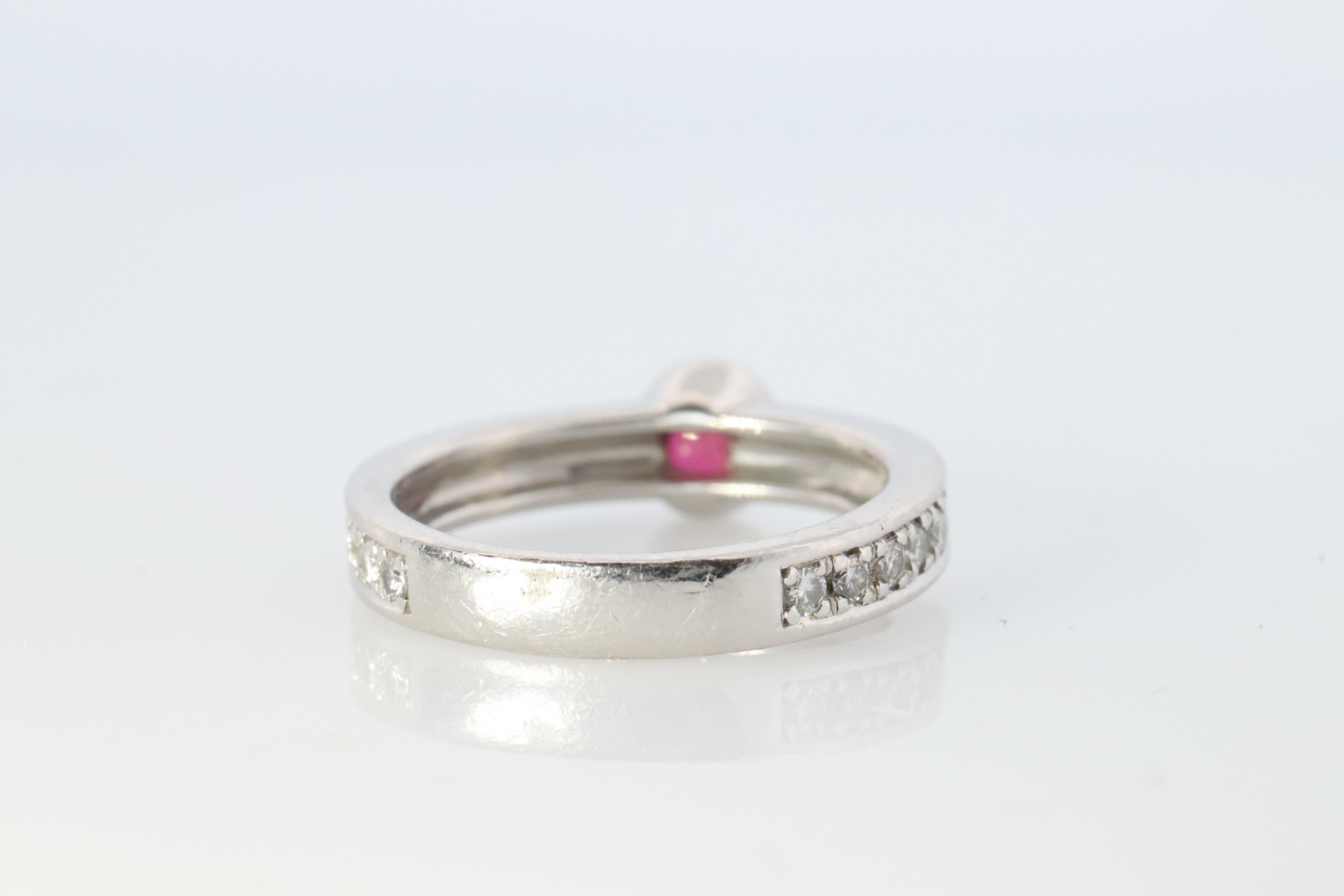 Round Cut Ruby Diamond Solitaire ring. Platinum PT900 Genuine Ruby Diamond Eternity band. For Sale