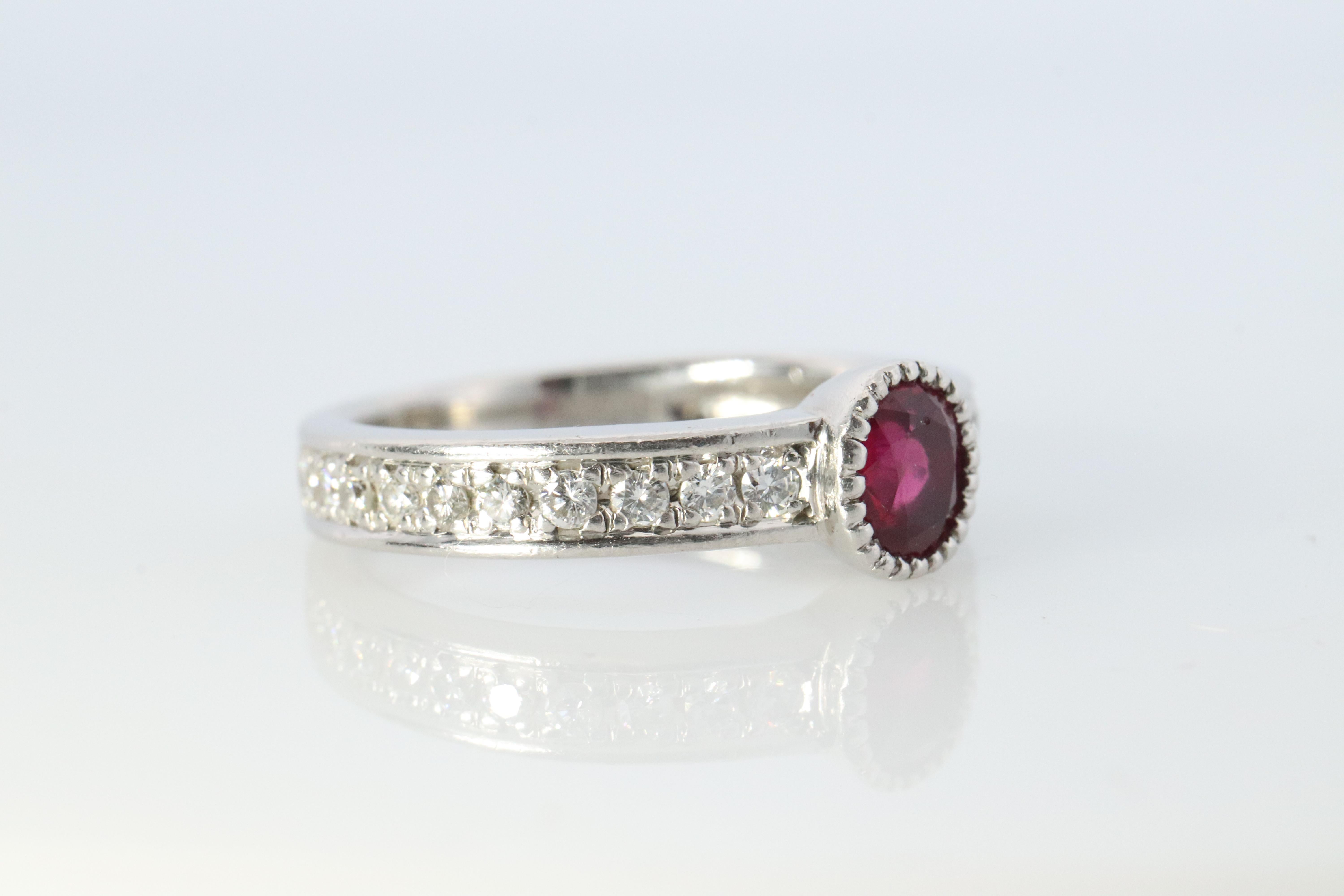 Ruby Diamond Solitaire ring. Platinum PT900 Genuine Ruby Diamond Eternity band. In Good Condition For Sale In Port Charlotte, FL