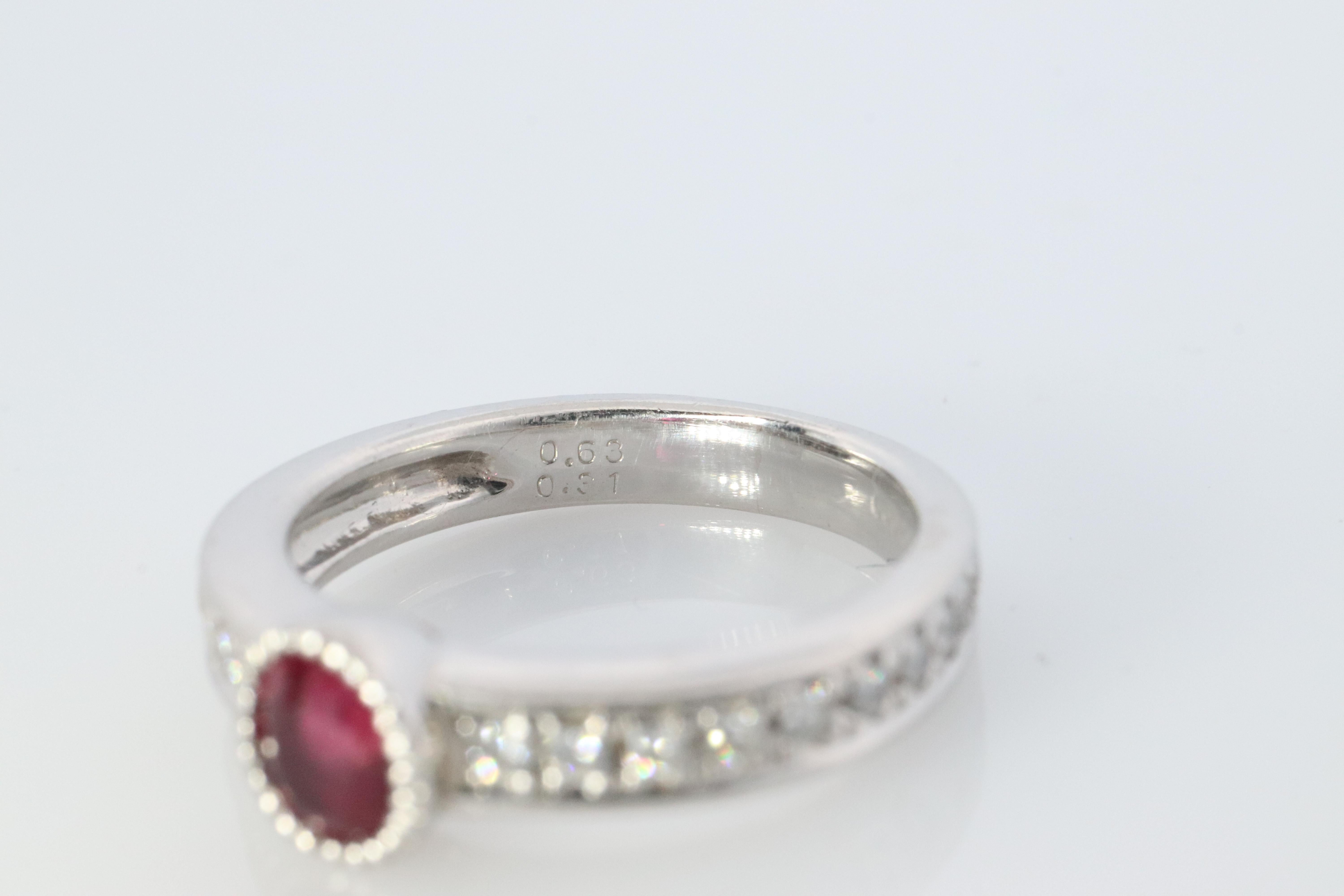Ruby Diamond Solitaire ring. Platinum PT900 Genuine Ruby Diamond Eternity band. For Sale 1