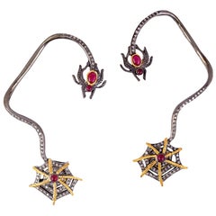 Ruby Diamond Spider Ear Cuff Earrings