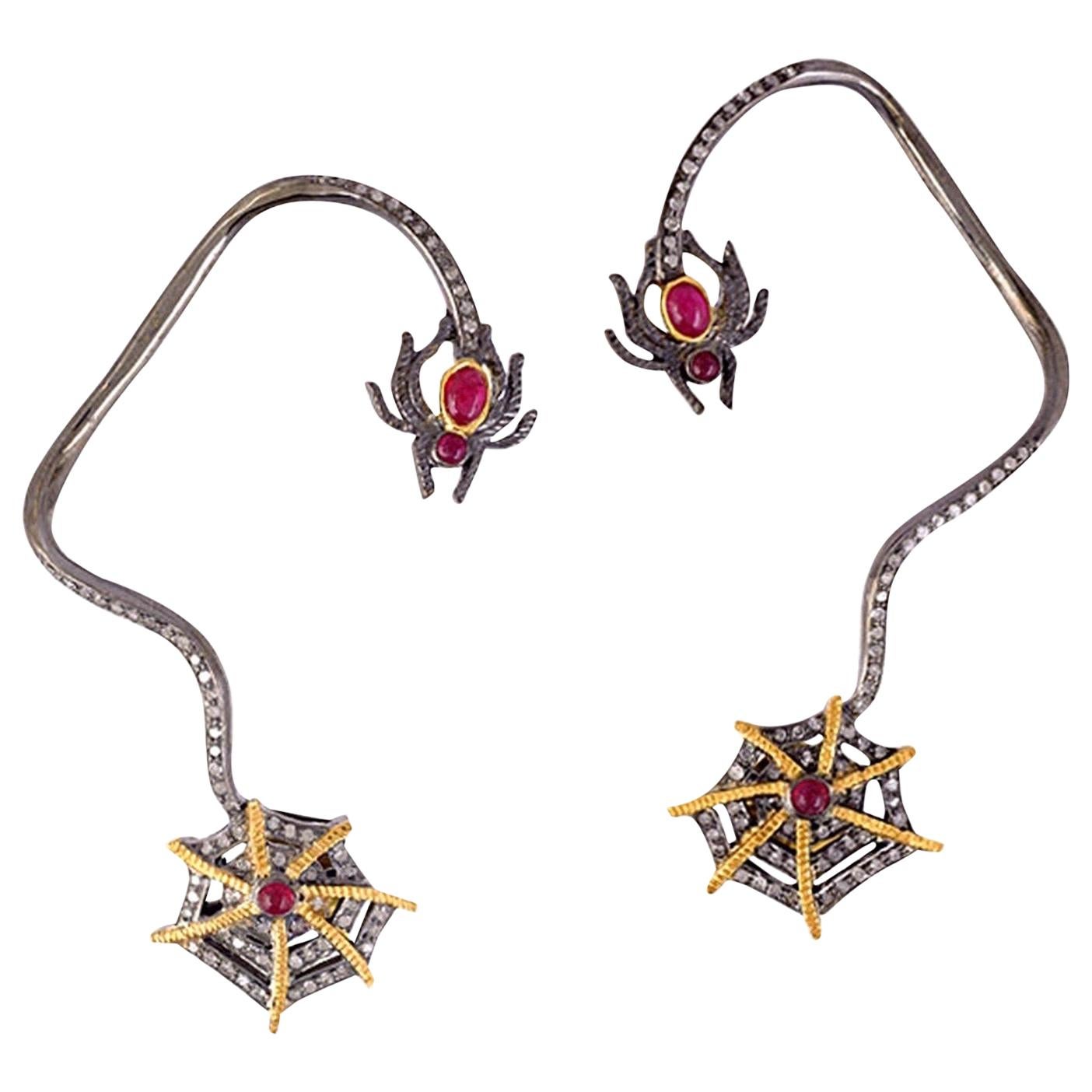 Ruby Diamond Spider Ear Cuff Earrings at 1stDibs