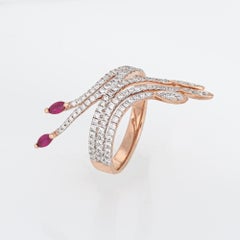 Ruby Diamond Spray Ring Sz 6 Cocktail Band 9k Rose Gold Fine Jewelry