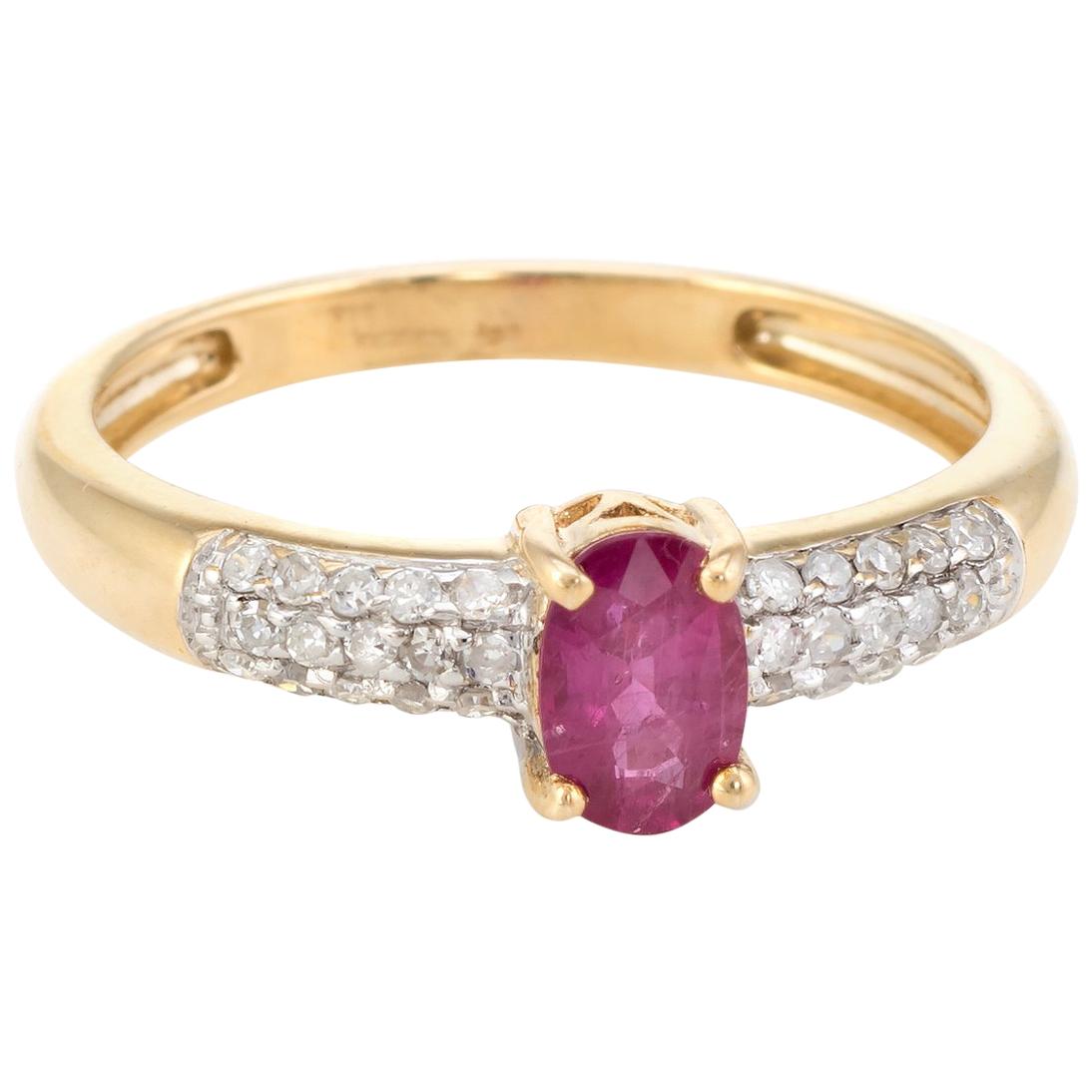 Ruby Diamond Stacking Ring Vintage 14 Karat Yellow Gold Estate Fine Jewelry