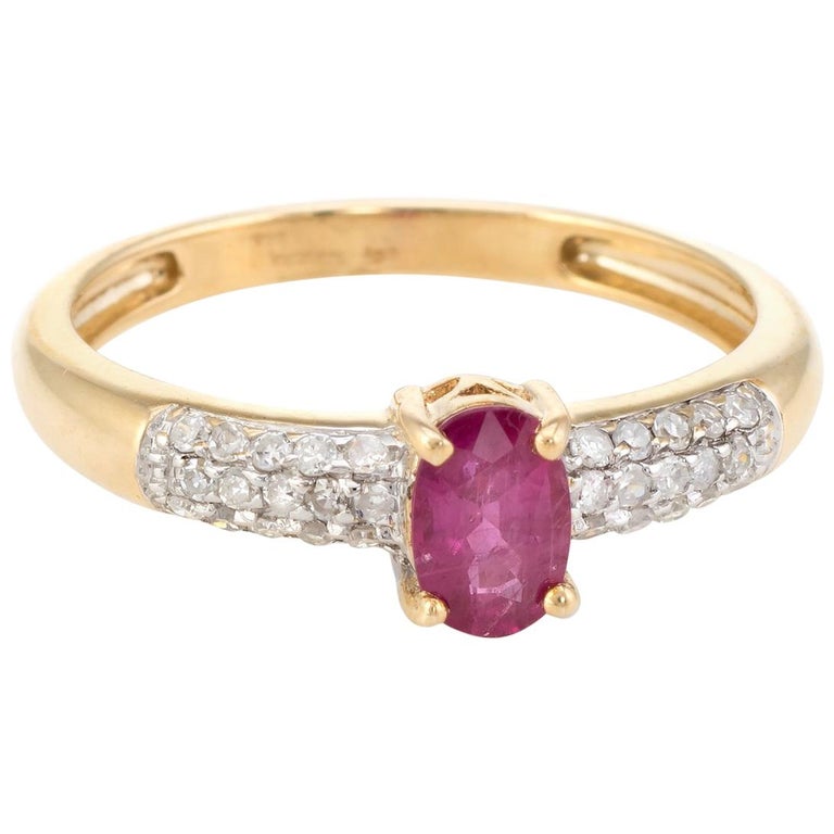 Ruby Diamond Stacking Ring Vintage 14 Karat Yellow Gold Estate Fine