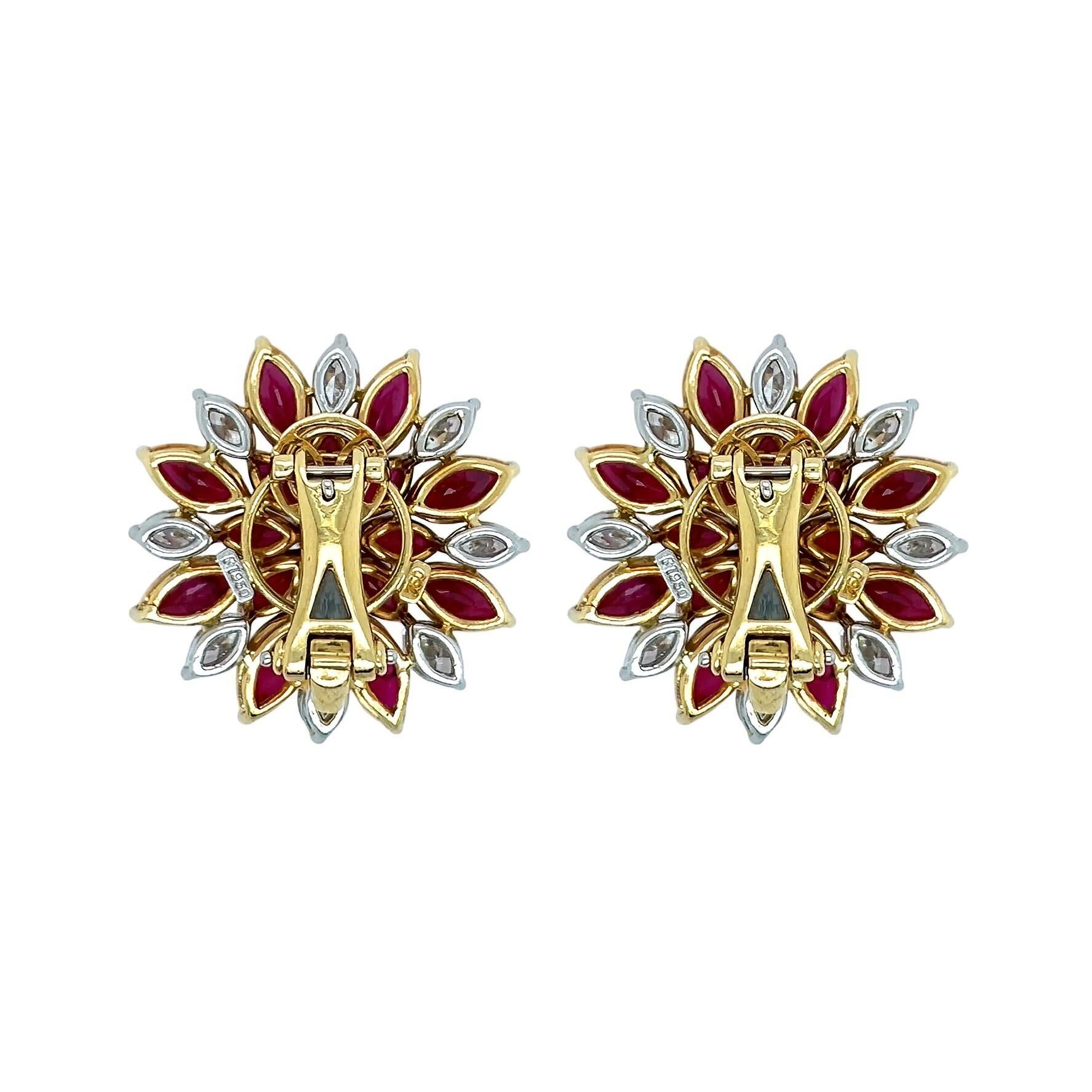 Ruby Diamond Starburst Earrings In Good Condition For Sale In New York, NY