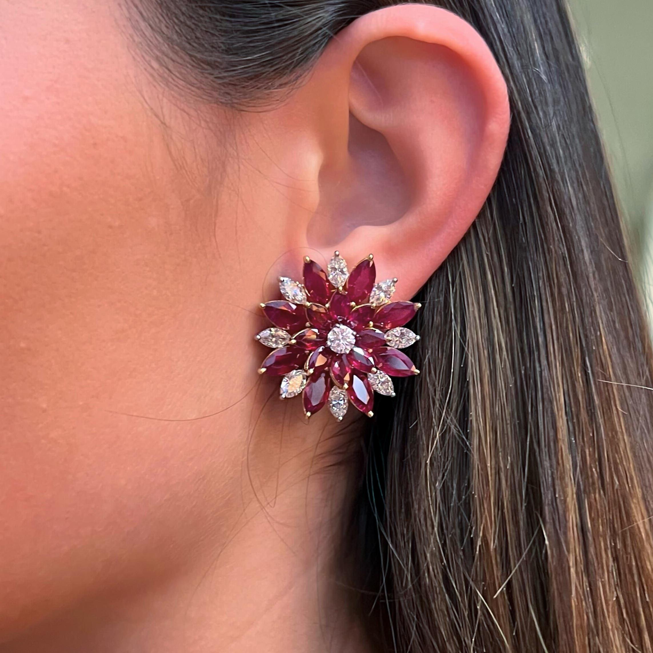 Women's Ruby Diamond Starburst Earrings For Sale