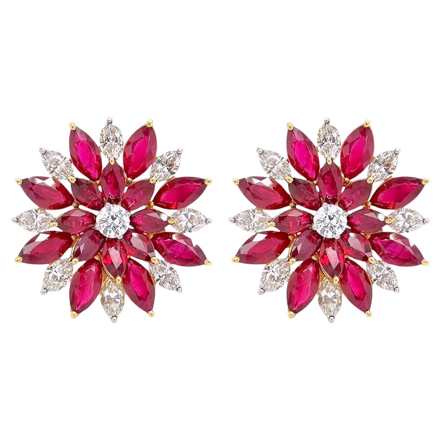 Ruby Diamond Starburst Earrings For Sale