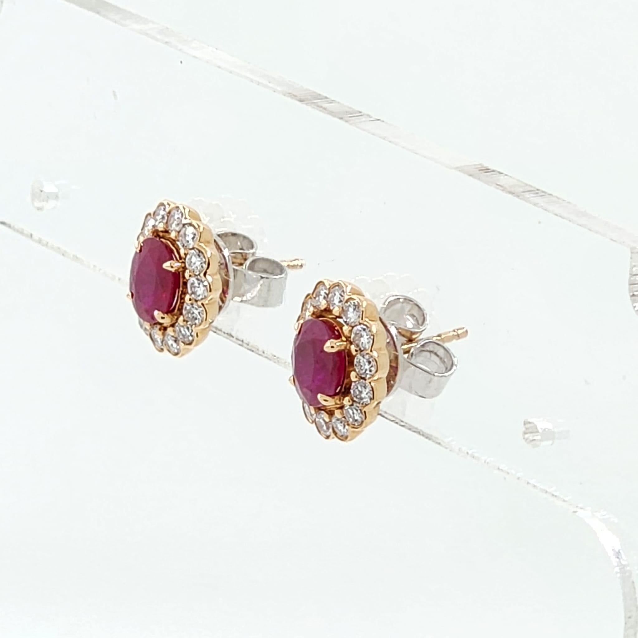 Contemporary Ruby Diamond Stud Earring in 18K Rose Gold For Sale