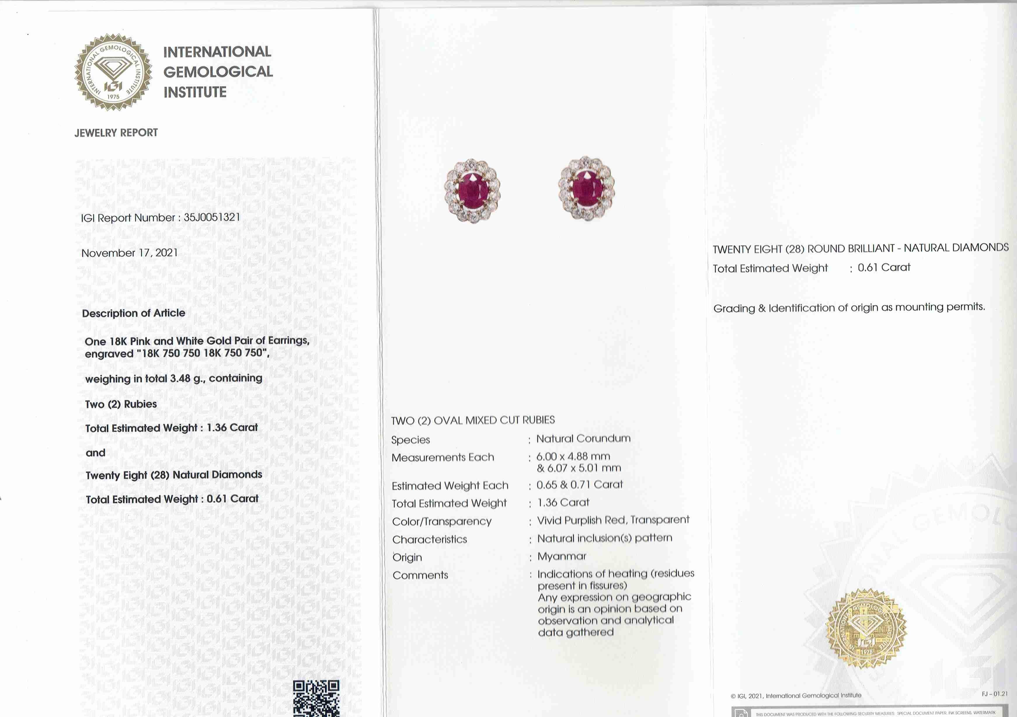 Ruby Diamond Stud Earring in 18K Rose Gold For Sale 1