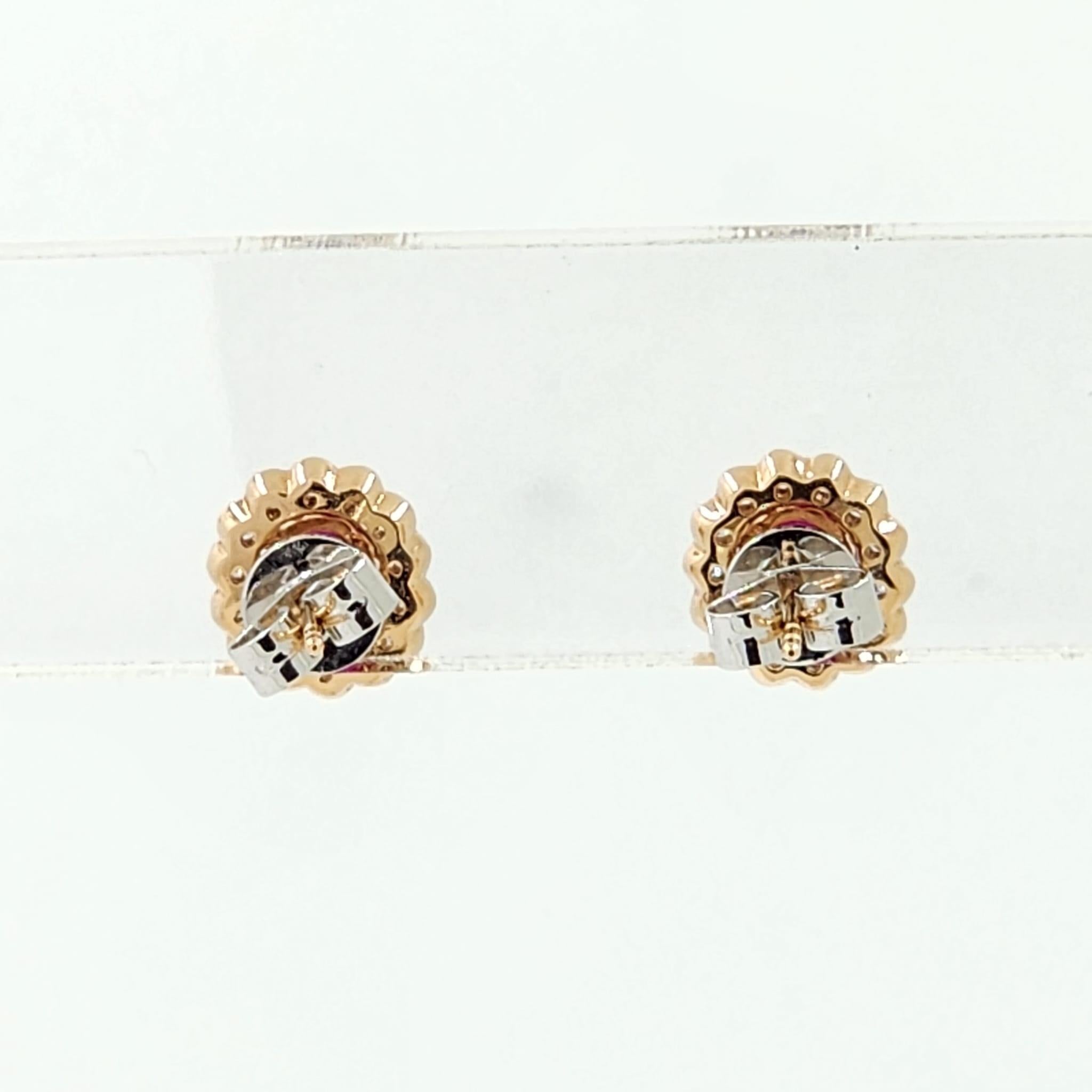 Oval Cut Ruby Diamond Stud Earring in 18K Rose Gold For Sale