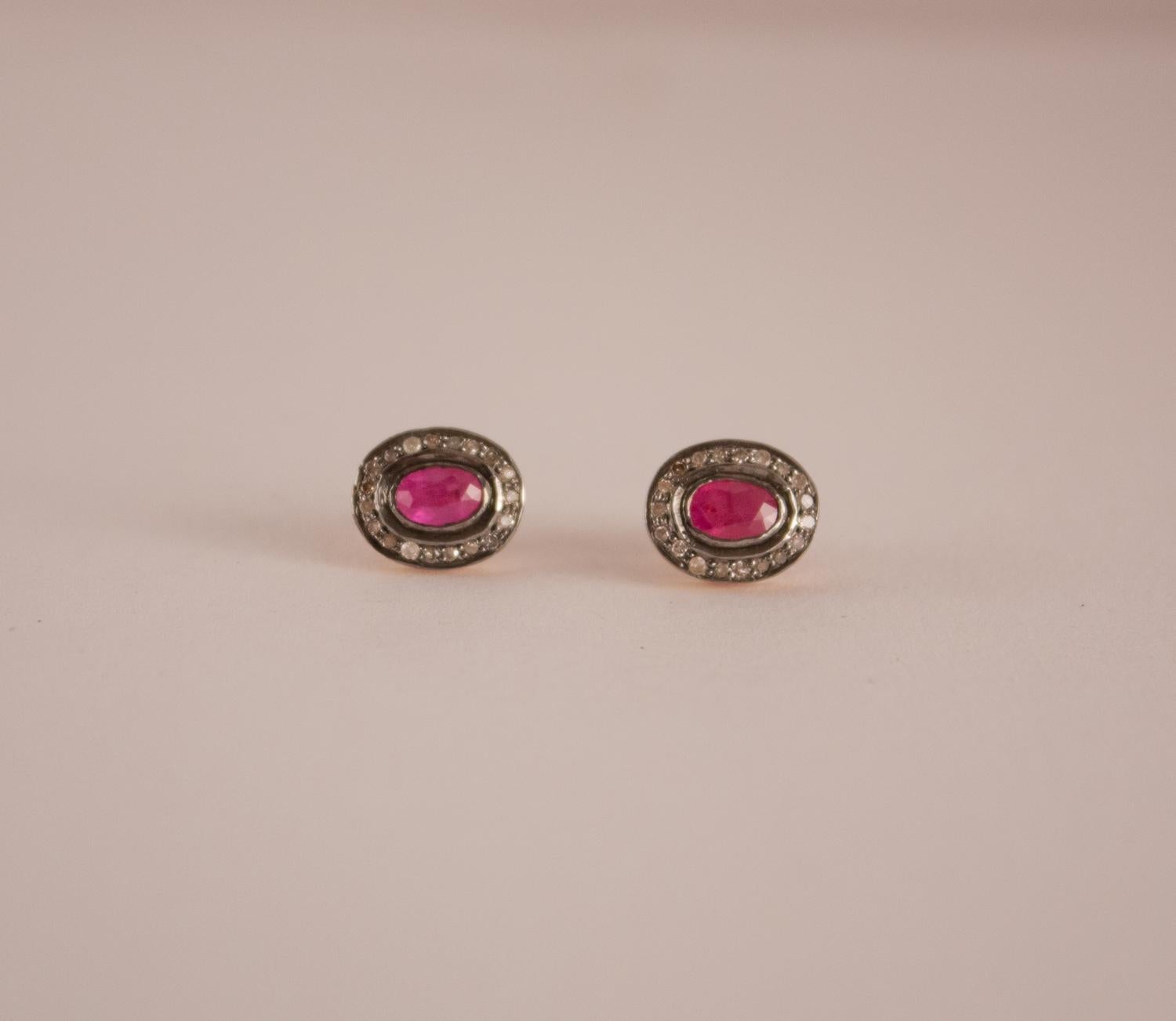 Anglo-Indian Ruby Diamond Stud Earrings For Sale