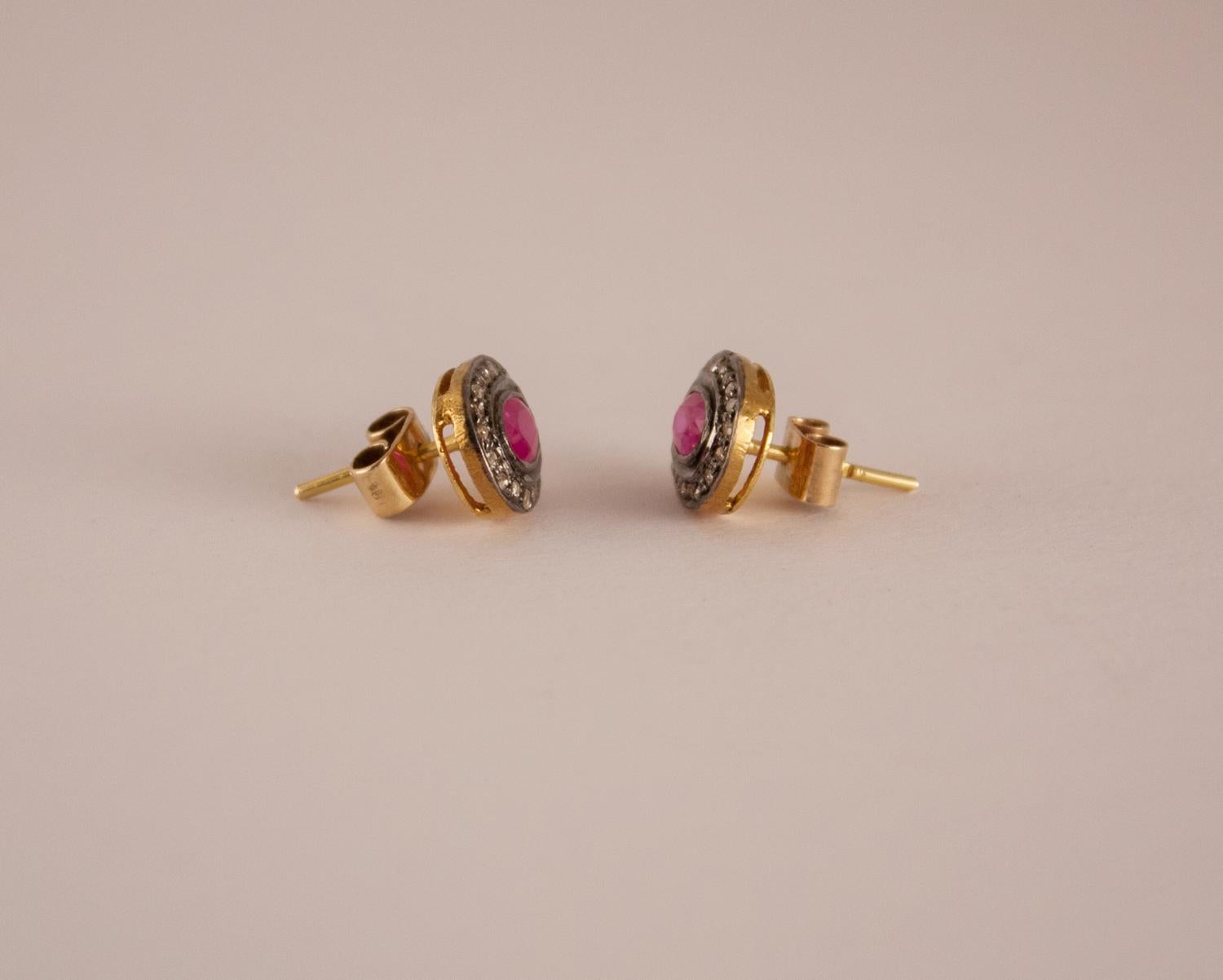 Ruby Diamond Stud Earrings In New Condition For Sale In Heath, MA