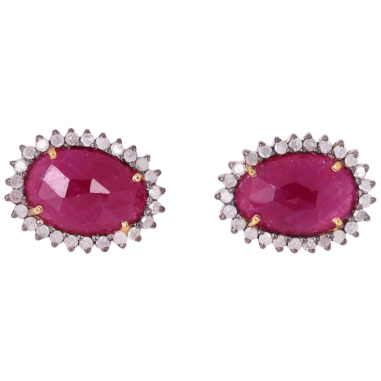 Ruby Diamond Stud Earrings For Sale