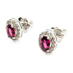 Ruby & Diamond Stud Earrings in 14k White Gold