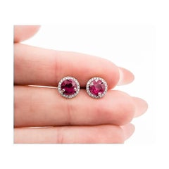 Ruby & Diamond Stud Earrings in 14k White Gold