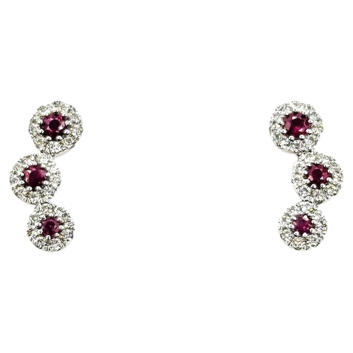 Ruby & Diamond Stud Earrings in 14k White Gold