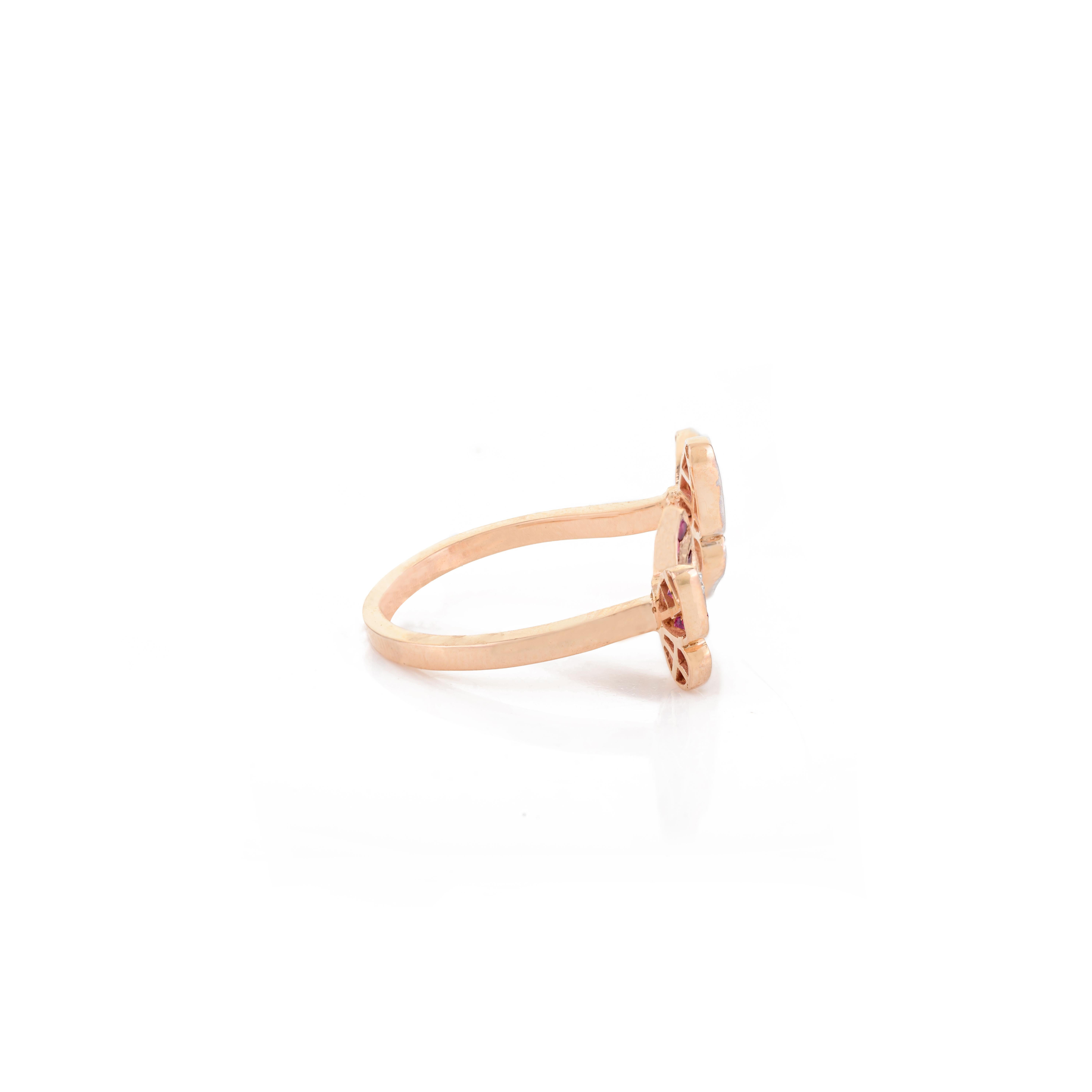 For Sale:  Ruby Diamond Studded Flying Butterflies Open Midi Ring in 18k Solid Rose Gold 3