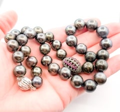 Ruby, Diamond & Tahitian Pearl Strand Necklace in 14k Gold