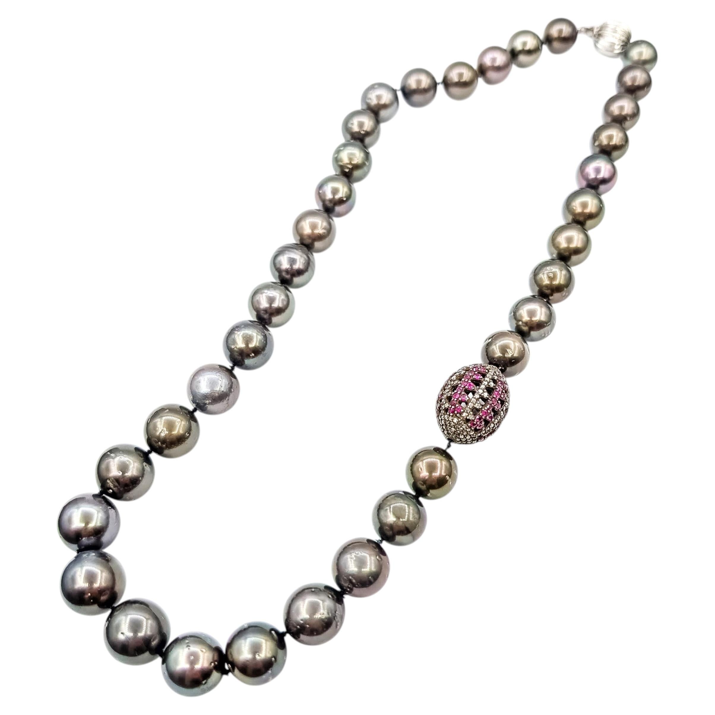Ruby, Diamond & Tahitian Pearl Strand Necklace in 14k Gold