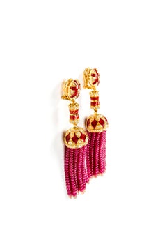 Ruby Diamond Tassel Drop Earrings