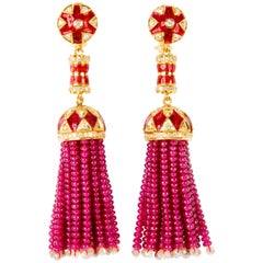 Ruby Diamond Tassel Drop Earrings