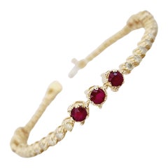 Ruby Diamond Tennis Bracelet 14 Karat Yellow Gold