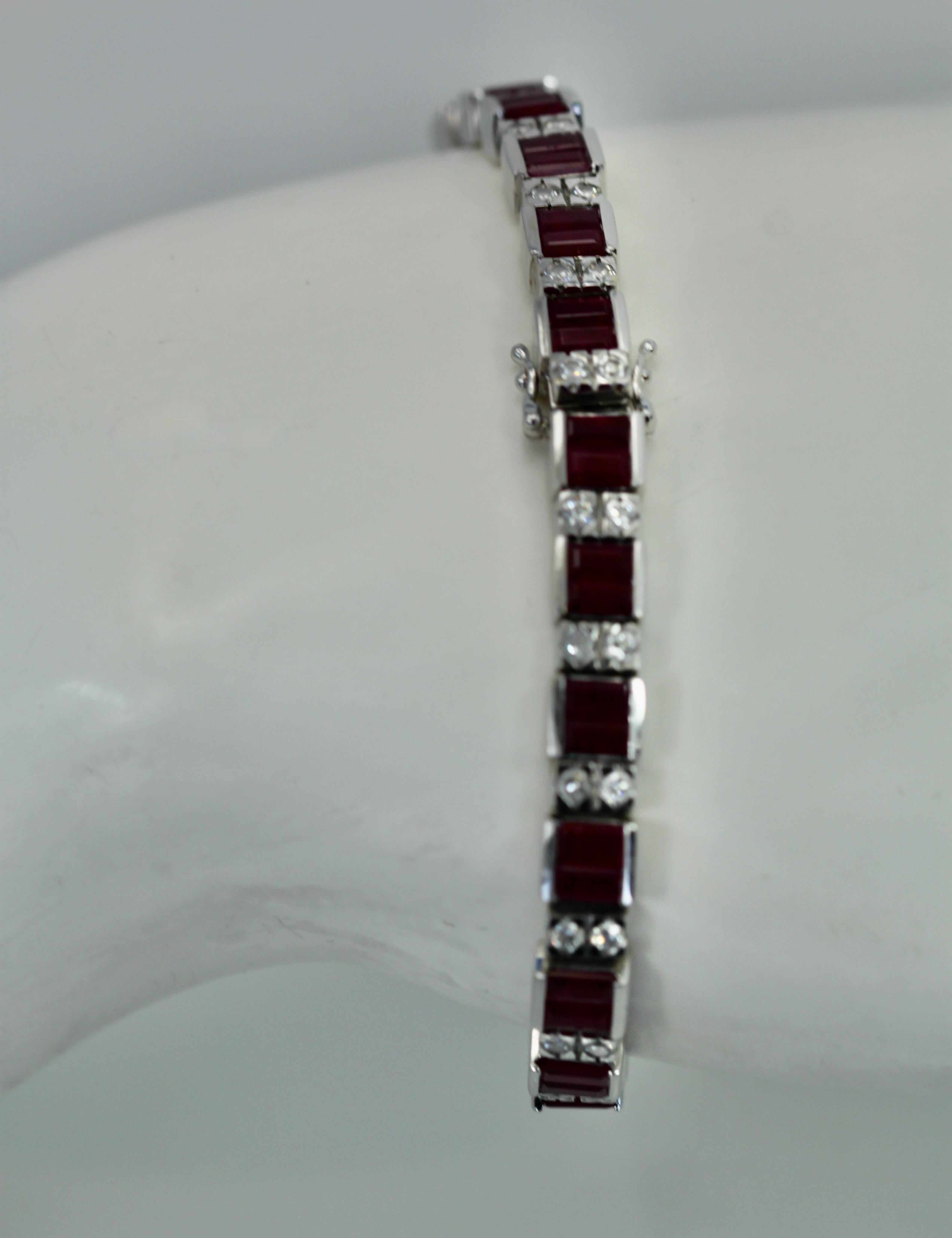 Ruby Diamond Tennis Bracelet 18K For Sale 1