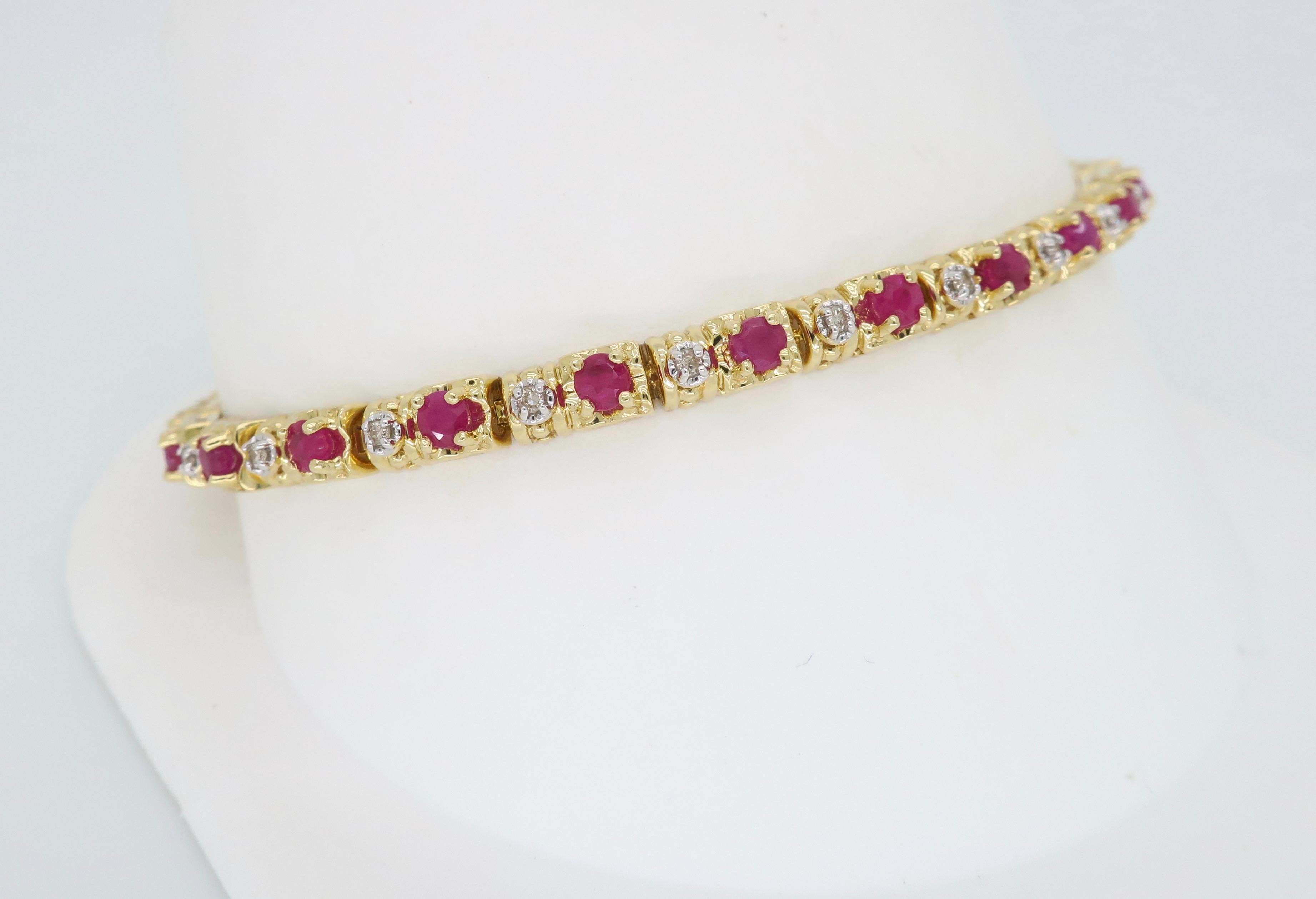 Ruby and Diamond Tennis Bracelet In New Condition In Webster, NY